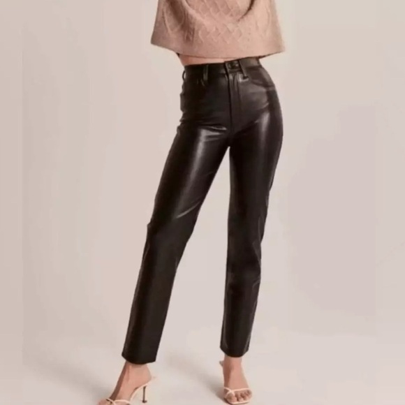 Abercrombie & Fitch Ankle Straight Ultra High Rise Pant Vegan Leather 24 Long S1 - Picture 1 of 11